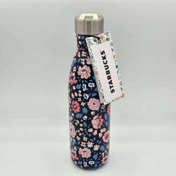 NWT Starbucks Swell Liberty Fabrics 17Oz Water Bottle Noir Blue Floral Print - Picture 1 of 10
